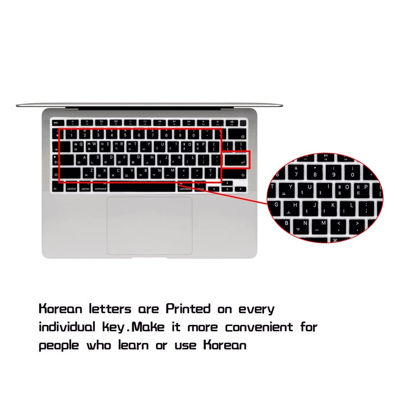 HRH Korean Language Keyboard Cover Skin,Silicone Keyboard Cover Protector for MacBook Air 13 Inch 2020 with Touch ID (MODLE A2179 and A2337 M1 Chip,US Layout) Keyboard Accessories Protector-Black - Image 1